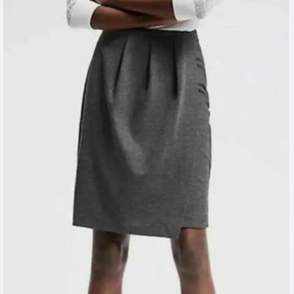 Banana Republic Dark Gray Pleated Faux Wrap Pencil Career Skirt 2 - Picture 1 of 5